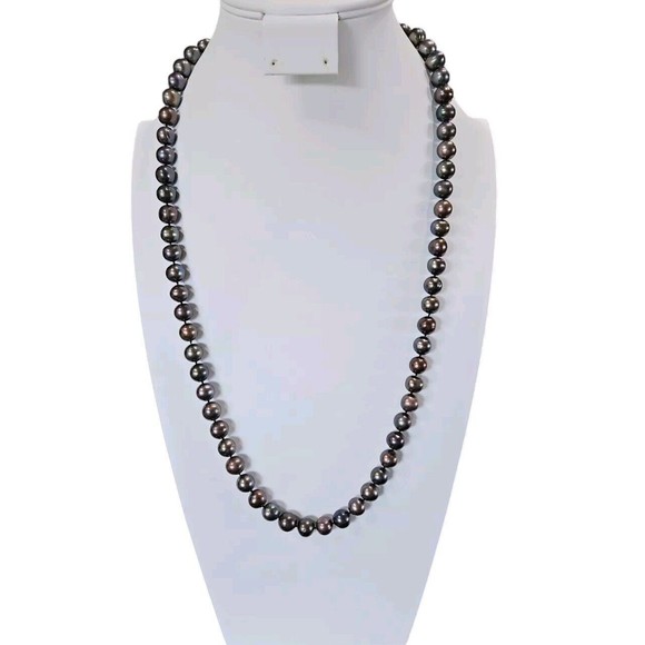 Genuine 30" Tahitian Black Pearl Necklace With 14k Gold Clasp Hand Knotted